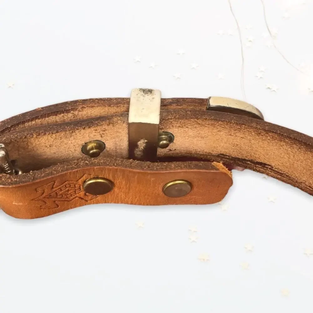 Vintage 80s Kids Debossed Custom Stacey Tan Western Cowboy Leather Rodeo Belt